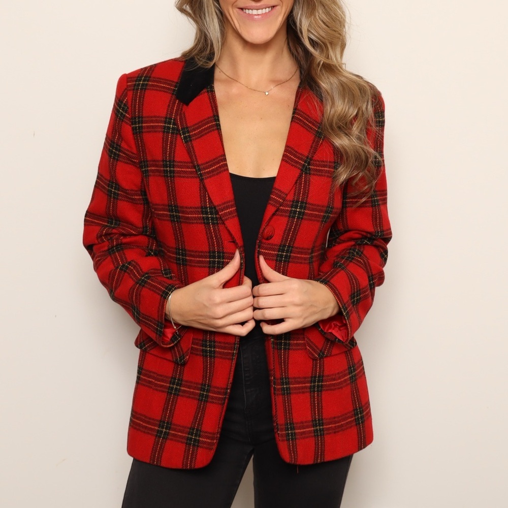 EUC Vintage Plaid Wool Blazer Jacket - Picture 3 of 5